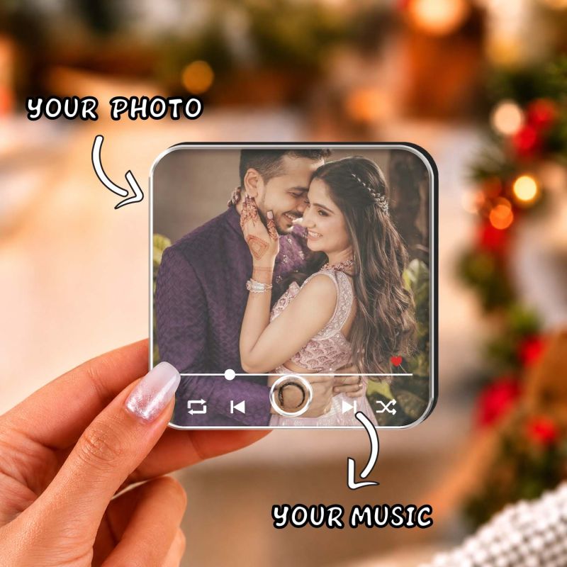 Engagement Gift for Couple, Sister Jiju, Bhaiya Bhabhi & Best Friend Personalized Musical Fridge Magnet Couple Photo Memory Magnet Frame